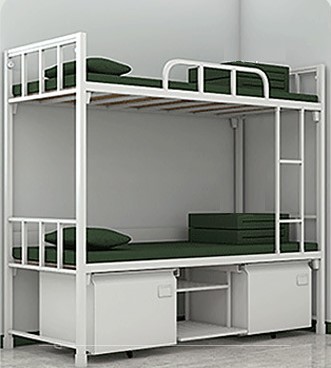 Metal bunk bed with 2 drawers & a rack